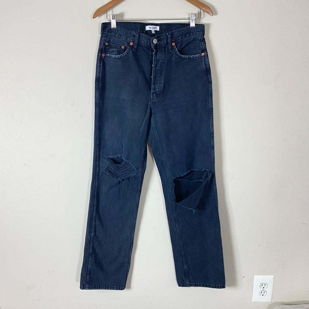 RE/DONE High Rise Loose Jeans Washed Black with Rips - 28 - Picture 9 of 16